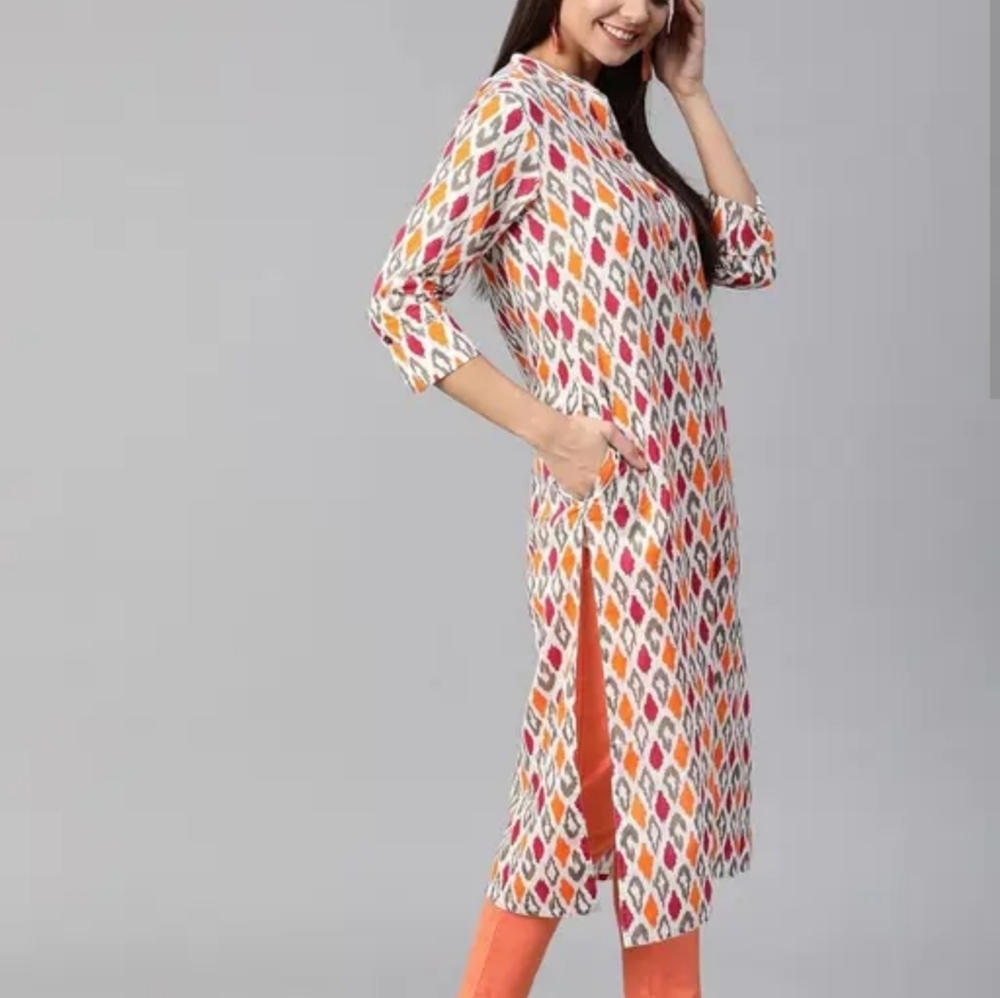 🧵 NWOT Indian Ikat Cotton Kurti 🌿 Handloom Style • Comfy & Chic Look